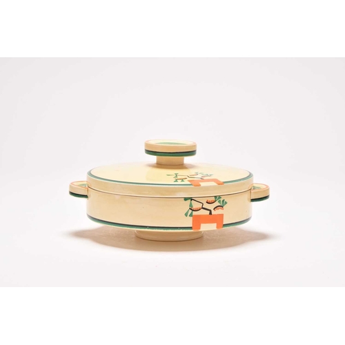 144 - A collection of Clarice Cliff Art Deco ceramics, comprising: A 'Ravel' Odilon circular tureen and co... 