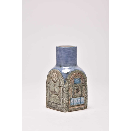 151 - A Troika spice vase designed by Alison Bridgen, circa 1977-83, of square sectioned form, blue and gr... 