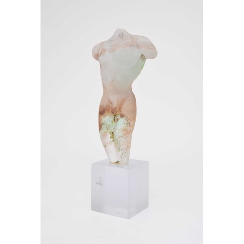 190 - Renato Anatra (Murano), a Scavo glass model of a male nude torso, circa 1980s, on a square plinth, s... 