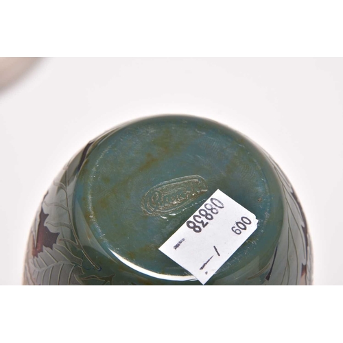 195 - A contemporary Ryszard Ramski cameo glass bowl and cover, cased in purple and brown over mottled cle... 