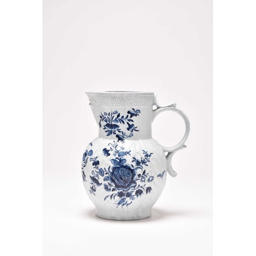 3 - A Philip Christian (Liverpool) mask head cabbage-leaf moulded 'Dutch' jug, circa 1765-70, painted in... 