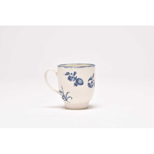62 - A rare Caughley 'Stalked Fruit' coffee cup, circa 1775-78, transfer-printed in underglaze blue with ... 