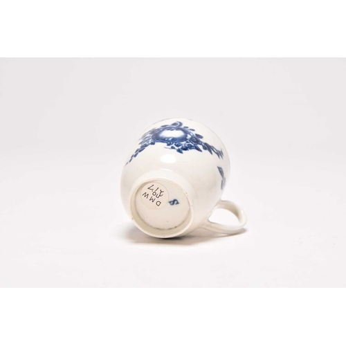 62 - A rare Caughley 'Stalked Fruit' coffee cup, circa 1775-78, transfer-printed in underglaze blue with ... 