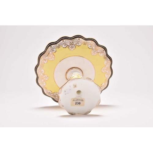 91 - A Coalport dessert comport, circa 1889-91, yellow ground with black border beaded in white enamel, c... 