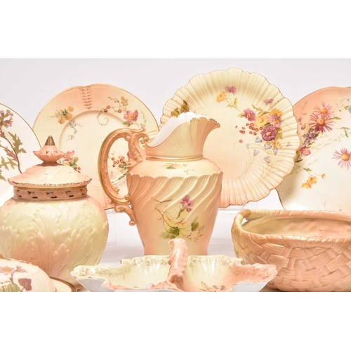 93 - A collection of Royal Worcester blush ivory, typically decorated with flowers, late 19th/early 20th ... 