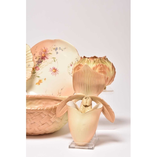 93 - A collection of Royal Worcester blush ivory, typically decorated with flowers, late 19th/early 20th ... 