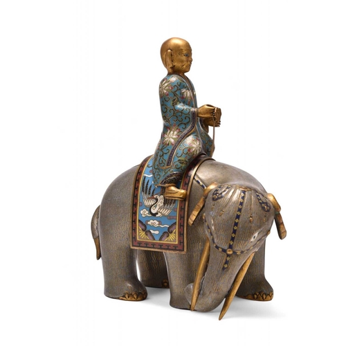 231 - A pair of Chinese cloisonne elephants and riders 19th Century The large mottled greyish lilac enamel... 