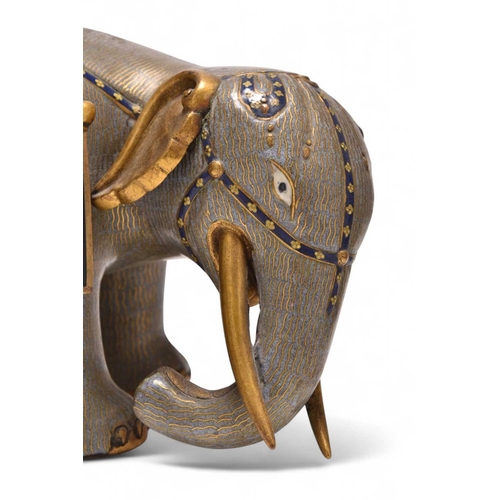 231 - A pair of Chinese cloisonne elephants and riders 19th Century The large mottled greyish lilac enamel... 