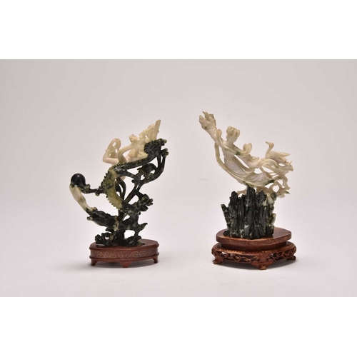 237 - A group of three Chinese jadeite figures including Moon Goddesses
20th century
Comprising a pair, mo... 