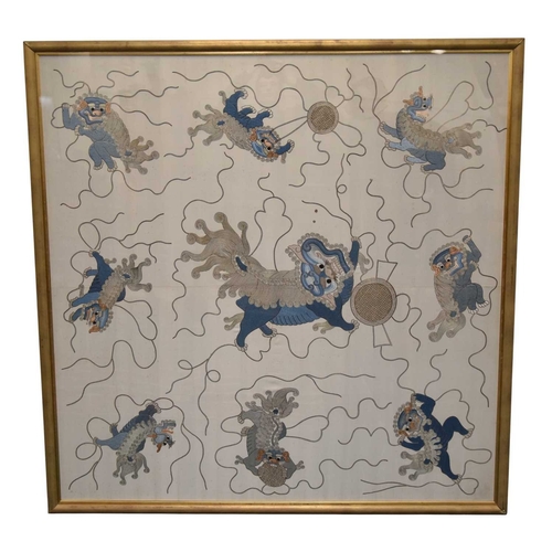 247 - A large Chinese silk embroidery, early 20th century Worked in coloured silks on a cream ground with ... 