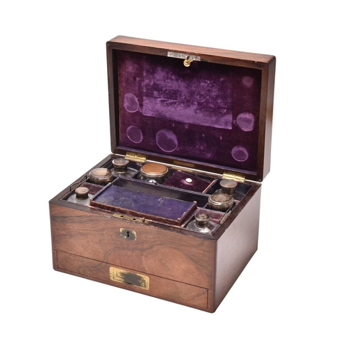 277 - A Victorian rosewood toilet box by William Lund, circa 1840-45, of rectangular form, plush purple ve... 