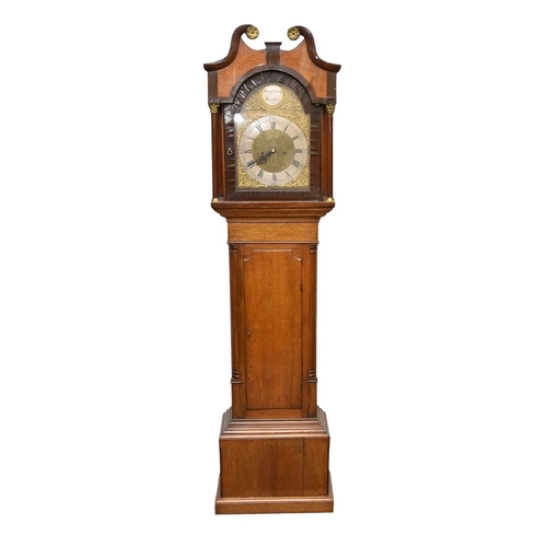 287 - A 19th century oak brass dial longcase clock The dial signed Henry Long, London The hood with swan-n... 