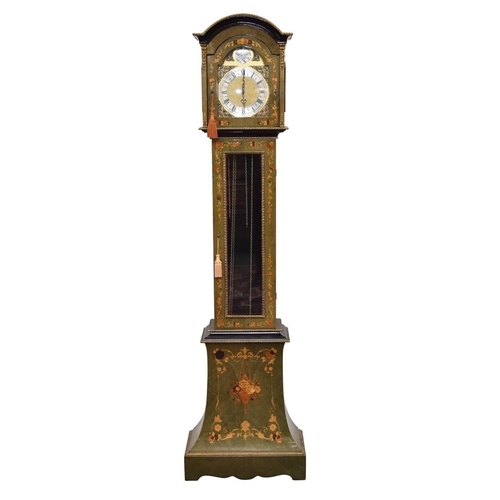 289 - A Franz Hermle stained walnut and marquetry longcase clock The Regency style case stained pale green... 