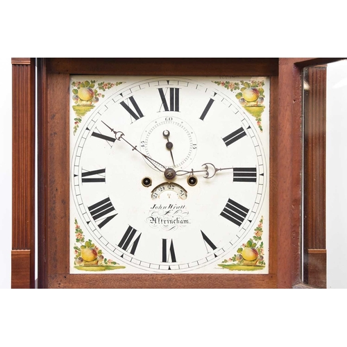 292 - A George III mahogany painted dial longcase clock The dial signed John Wyatt, Altrincham The hood wi... 