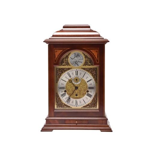 314 - A Franze Hermle inlaid mahogany musical bracket clock The case with ogee top, the door with inlaid s... 