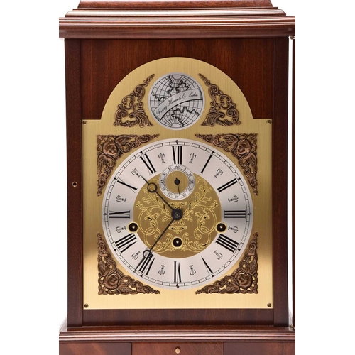 314 - A Franze Hermle inlaid mahogany musical bracket clock The case with ogee top, the door with inlaid s... 