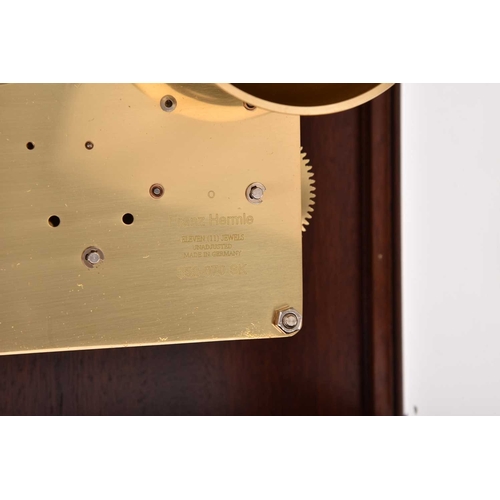 314 - A Franze Hermle inlaid mahogany musical bracket clock The case with ogee top, the door with inlaid s... 