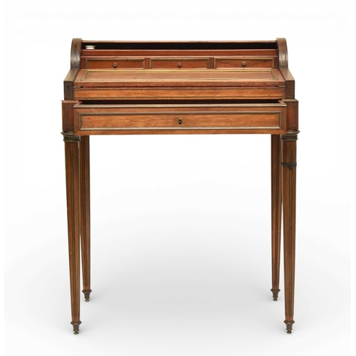 385 - A French brass inlaid mahogany bonheur de jour The sloping hinged top with brass moulding, opening t... 