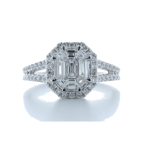 19 - A wonderfully handcrafted diamond engagement ring with a lively natural emerald cut diamond set in t... 