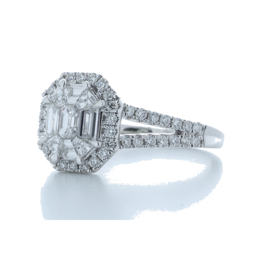 19 - A wonderfully handcrafted diamond engagement ring with a lively natural emerald cut diamond set in t... 