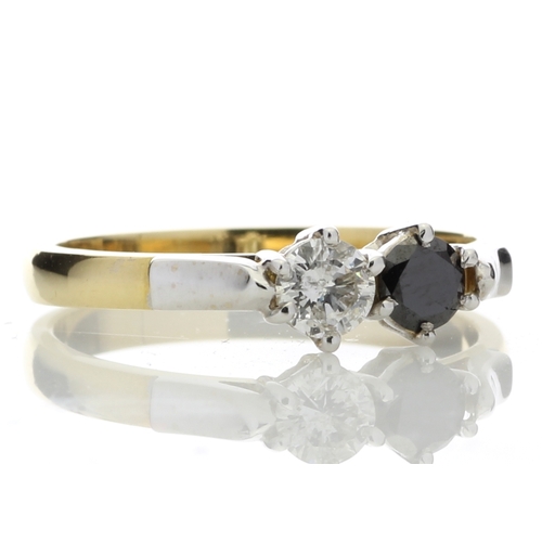 3 - Two diamonds are set in this unique 18ct yellow gold engagement ring. Set with one natural round bri... 