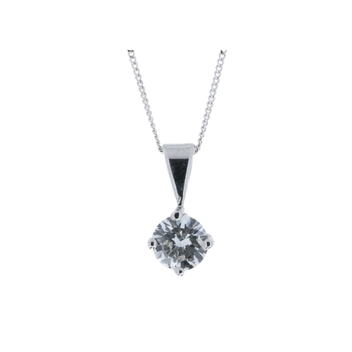 37 - One round brilliant cut diamond weighing 0.80 carats is set in this classic 18ct white gold pendant.... 