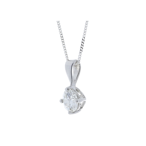 37 - One round brilliant cut diamond weighing 0.80 carats is set in this classic 18ct white gold pendant.... 