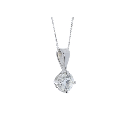 37 - One round brilliant cut diamond weighing 0.80 carats is set in this classic 18ct white gold pendant.... 