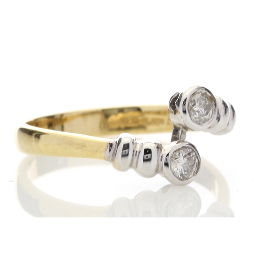 4 - Two round brilliant cut diamonds are set in this unique 18ct yellow gold fancy dress ring. Ring size... 