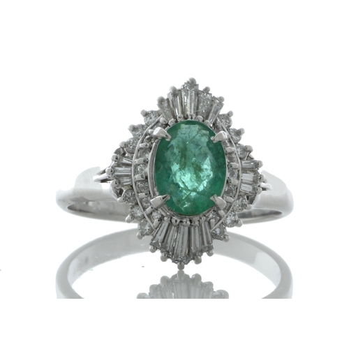 53 - One oval emerald is surrounded by a cluster of various cuts diamonds on the marquise shaped halo. Ri... 