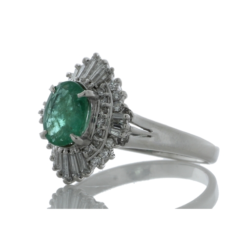 53 - One oval emerald is surrounded by a cluster of various cuts diamonds on the marquise shaped halo. Ri... 