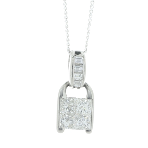 55 - Four princess cut diamonds are set in the centre of this pendant to create an illusion of a large pr... 