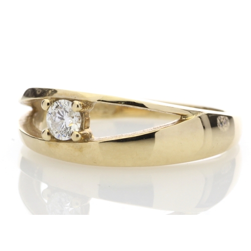 64 - A natural round brilliant cut diamond with a free  certificate set in an elegant 18ct yellow gold ri... 