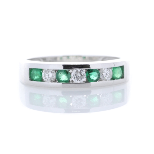 73 - Four stunning emeralds 0.30 carats set between three sparkling round brilliant cut diamonds 0.25 car... 