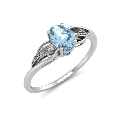 79 - One oval blue topaz sit with two round brilliant cut diamonds on the spit twist top shoulders. Item ... 