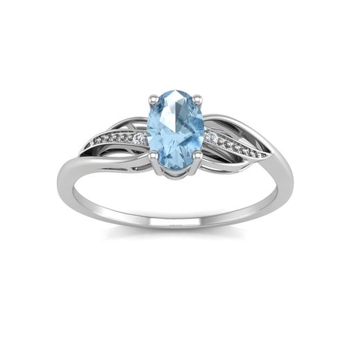 79 - One oval blue topaz sit with two round brilliant cut diamonds on the spit twist top shoulders. Item ... 