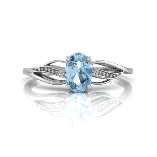 79 - One oval blue topaz sit with two round brilliant cut diamonds on the spit twist top shoulders. Item ... 