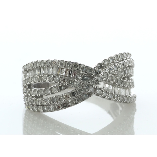 88 - Shimmering with multiple baguette cut diamonds and multiple single cut diamonds, this 9ct white gold... 