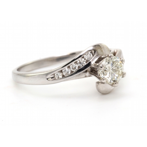 9 - One sparkling round brilliant cut diamond 0.51 carats is set in an 18ct classic white gold ring. Thi... 