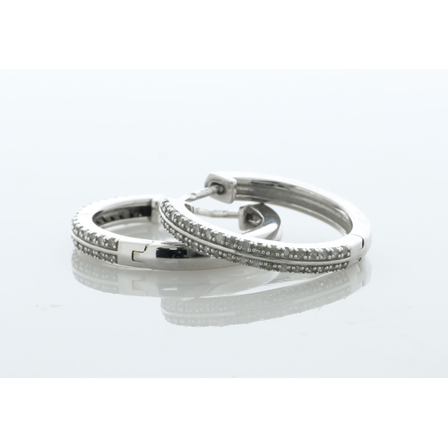 91 - These gorgeous 10ct white gold diamond hoop earrings are semi set with two rows of round diamonds. T... 