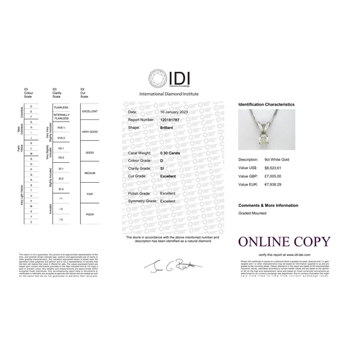 94 - One round brilliant cut diamond weighing 0.30 carats is set in this classic 9ct white gold pendant. ... 