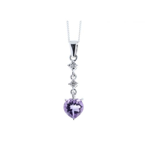 99 - This pendant with two round brilliant diamonds set with a heart shaped amethyst gemstone in 9 carat ... 