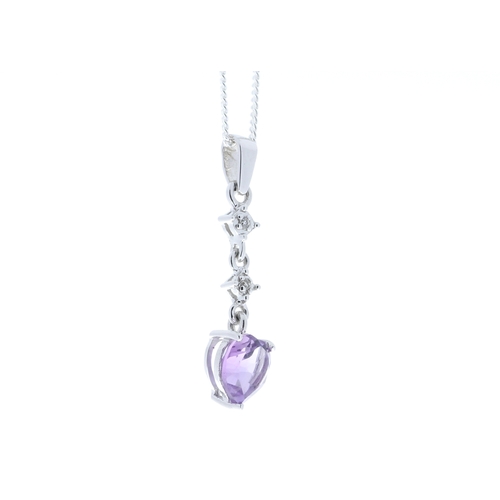 99 - This pendant with two round brilliant diamonds set with a heart shaped amethyst gemstone in 9 carat ... 