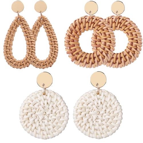 118 - 4 Pairs Rattan Earrings for Women Beach Earrings for Women Large Earrings Straw Earrings for Women G... 