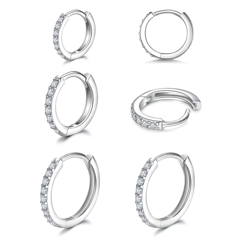 17 - Juicfru Women huggie Hoop Earrings Sets Gold 3 Pairs Small Earrings Silver Sleepers Earrings with Zi... 