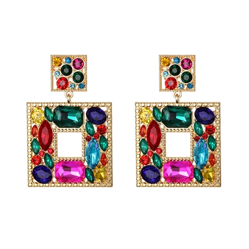 85 - Clearine Art Deco Sparkly Rhinestone Square Statement Dangle Earrings for Women Multicolour Gold-ton... 