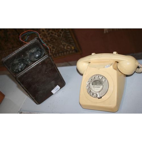 159 - A VINTAGE WOODEN CASED BELL & CREAM TELEPHONE