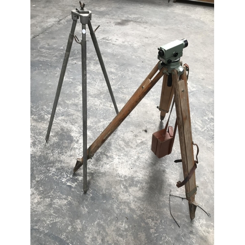 57 - A VICKERS S24 THEODOLITE ON WOODEN & METAL STAND WITH LEATHER CARRYING CASE & A FURTHER THEODOLITE S... 