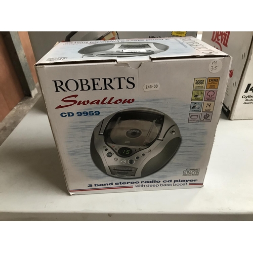 102 - A ROBERTS SWALLOW THREE BAND STEREO RADIO CD PLAYER BOXED