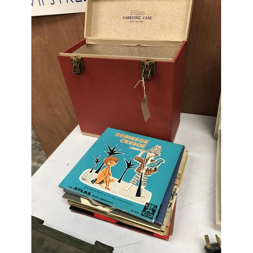 263 - A VINTAGE WINEL RECORD STORAGE CASE CONTAINING NINE VARIOUS CHILDRENS SCRIPTS AND RECORDS TO INCLUDE... 